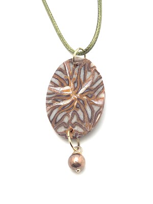 Bronze Translucent Oval Shaped pendant with golden bead - image2